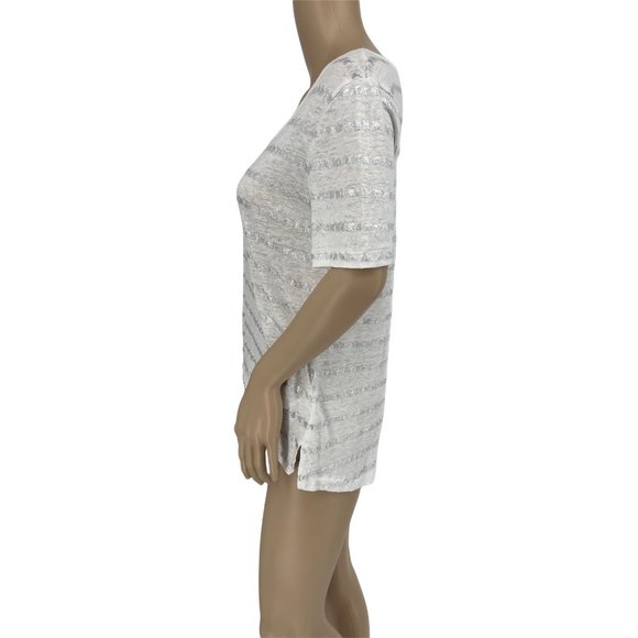 Artisan NY hi lo linen top small white silver elephants short sleeve - Picture 5 of 10